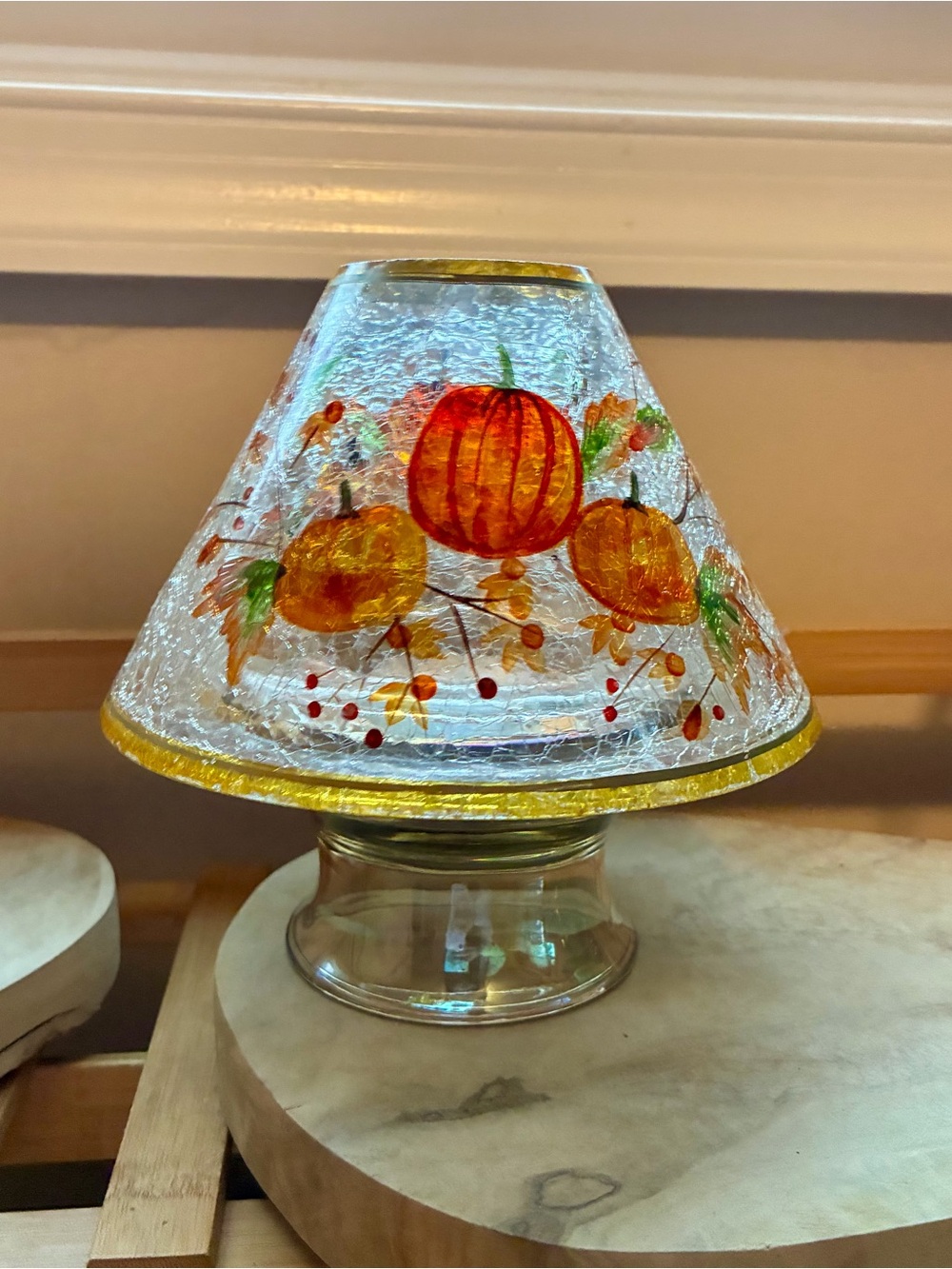 Custom Autumn Pumpkin Fairy Lamp Crackle Glass Tea Light Candle Holder Crystal